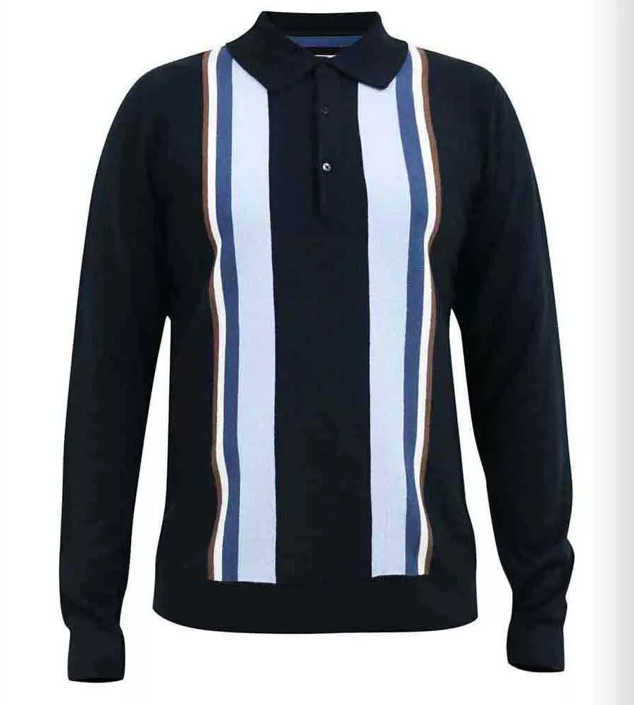 D555 Men's Long Sleeve Knitted Polo Shirt With Stripes (DARLEY)