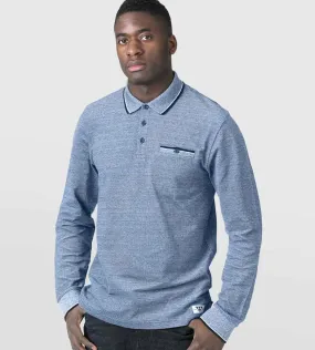 Men's Long Sleeve Polo Shirt with Jacquard Collar and Cuff in Blue (HOWARD BLUE)