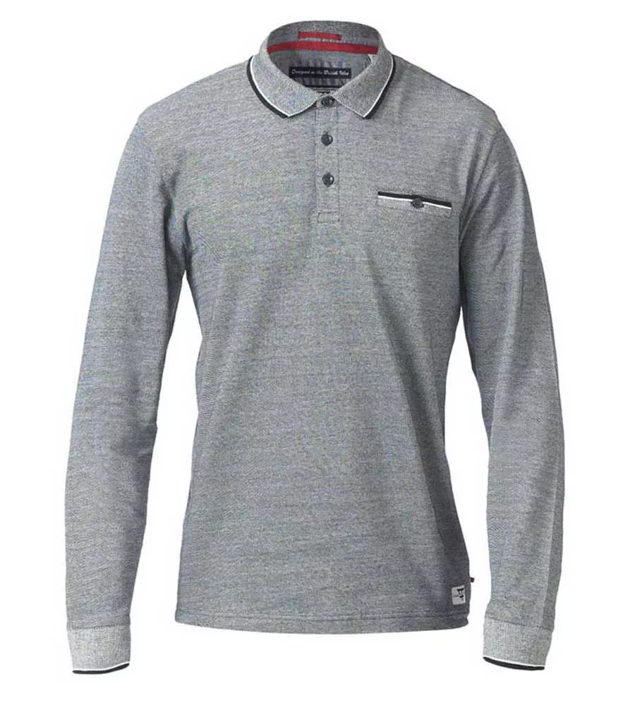 Men's Long Sleeve Polo Shirt with Jacquard Collar and Cuff in Charcoal (HOWARD CHARCOAL)