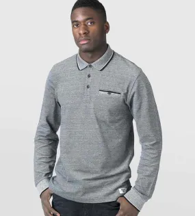 Men's Long Sleeve Polo Shirt with Jacquard Collar and Cuff in Charcoal (HOWARD CHARCOAL)