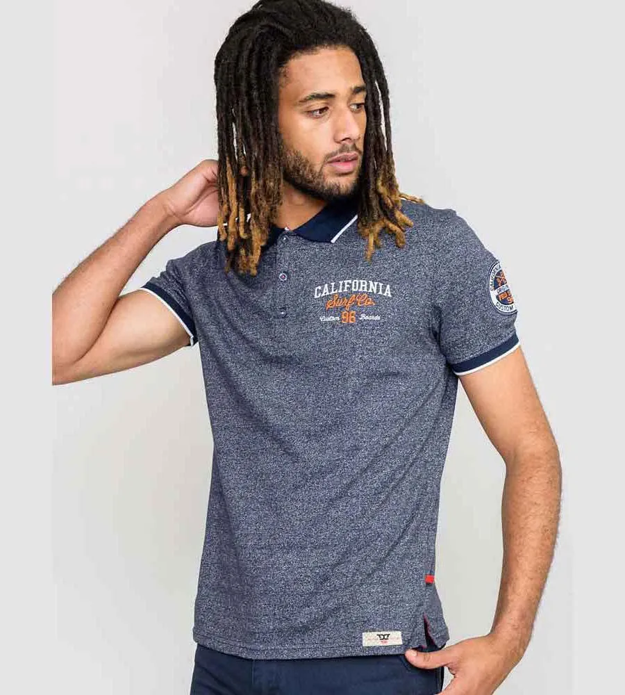 Mens Navy Twist Polo Shirt Badge Embroidery Hatfield