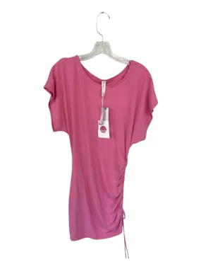 Pink Drawstring Short Sleeve Midi Dress