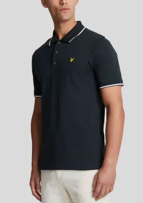 Dark Navy and White Tipped Short Sleeve Polo Shirt by Lyle and Scott