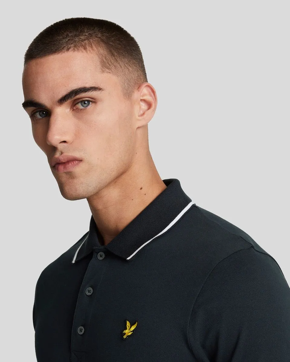 Dark Navy and White Tipped Short Sleeve Polo Shirt by Lyle and Scott