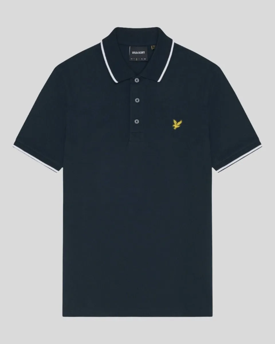 Dark Navy and White Tipped Short Sleeve Polo Shirt by Lyle and Scott