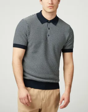 Dark Navy Ben Sherman Bicoloured Textured Knitted Polo Shirt