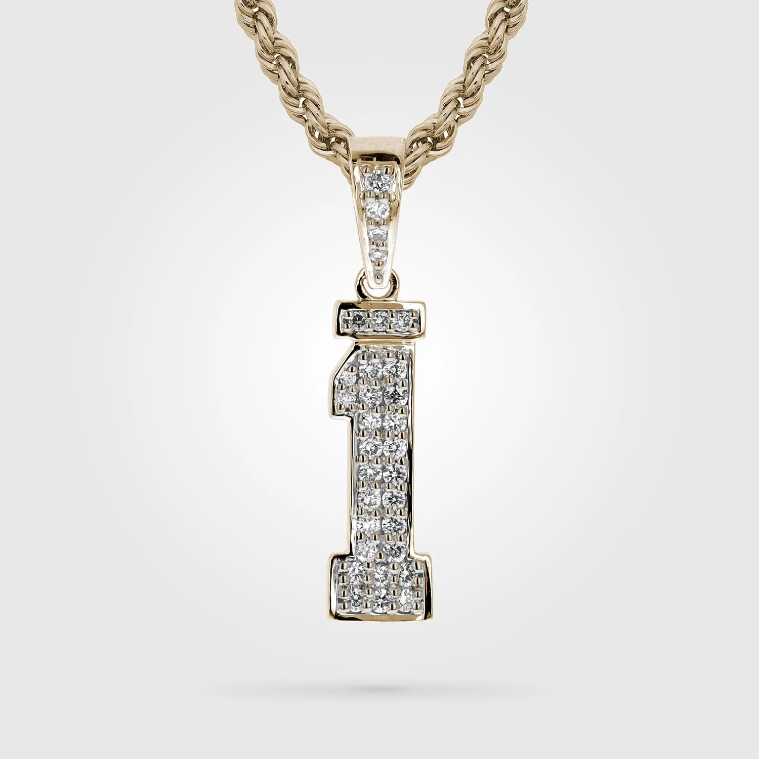 Diamond Jersey Number Necklace Single Digit Gold