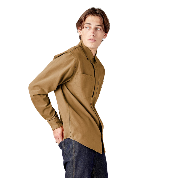 Dickies Stonewashed Brown Duck Utility Shirt - Long Sleeve, Canvas Material