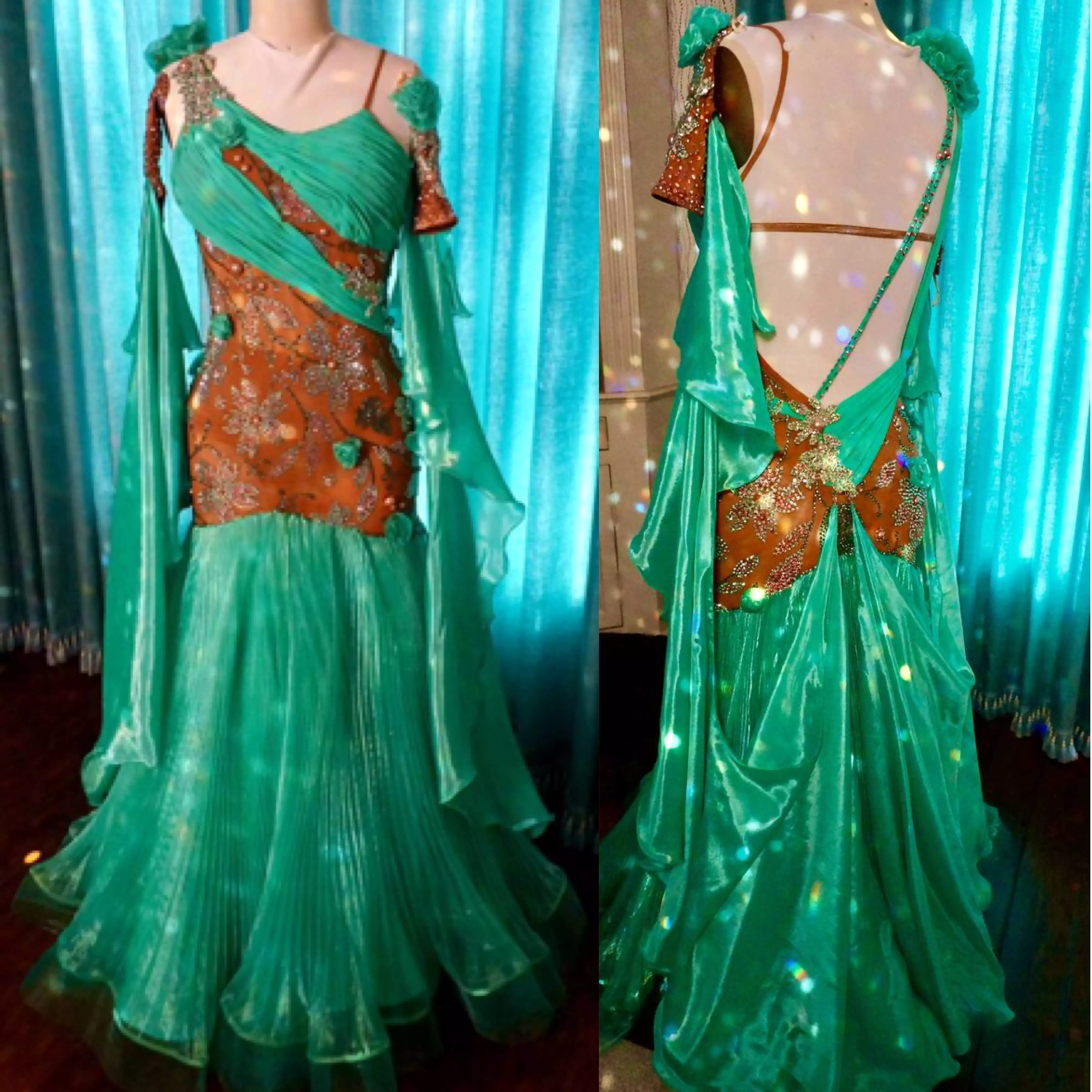 Dore Designs Green Ballroom Dress can be rewritten as Stunning Green Ballroom Dress by Dore Designs