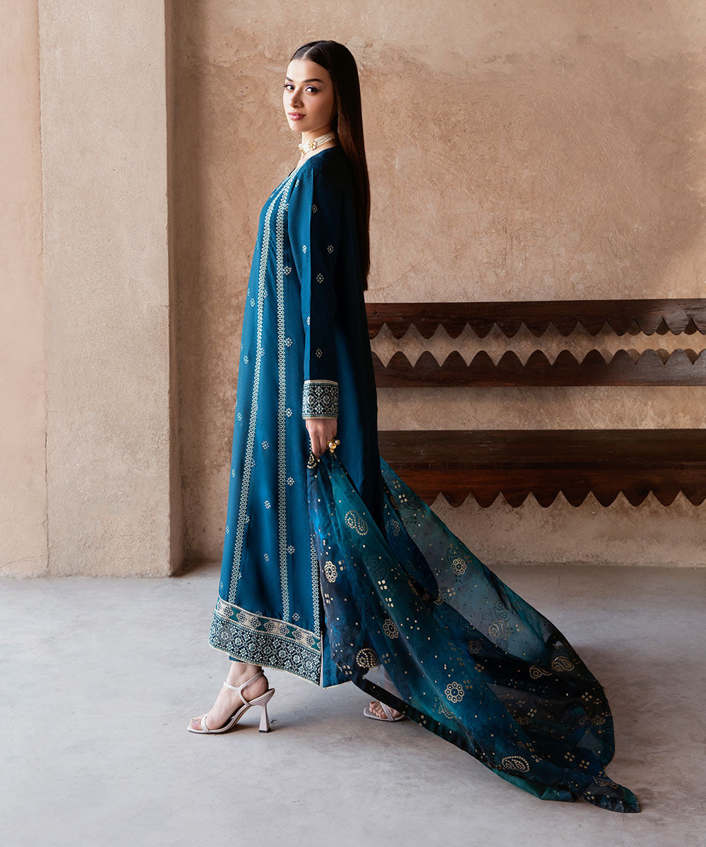 Embroidered Raw Silk Suit - 3 Piece