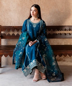 Embroidered Raw Silk Suit - 3 Piece