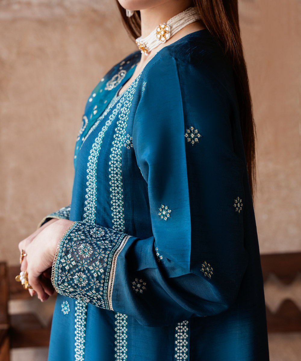 Embroidered Raw Silk Suit - 3 Piece