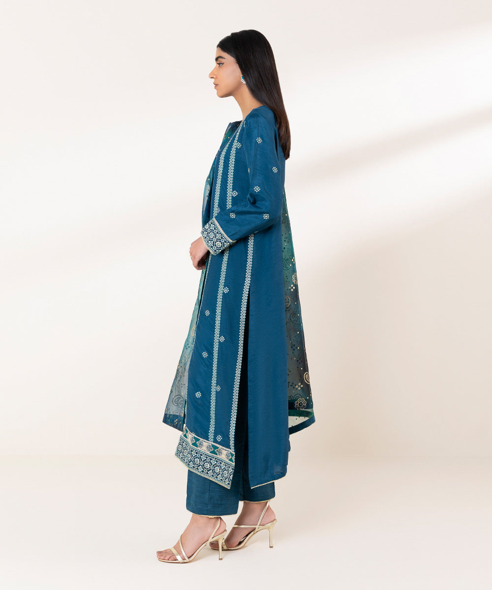 Embroidered Raw Silk Suit - 3 Piece