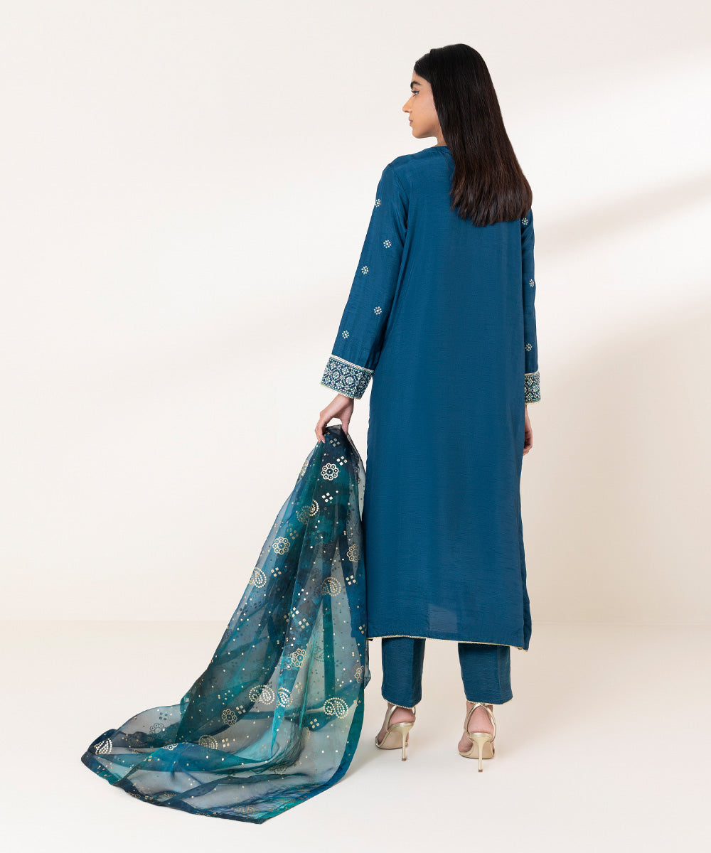 Embroidered Raw Silk Suit - 3 Piece