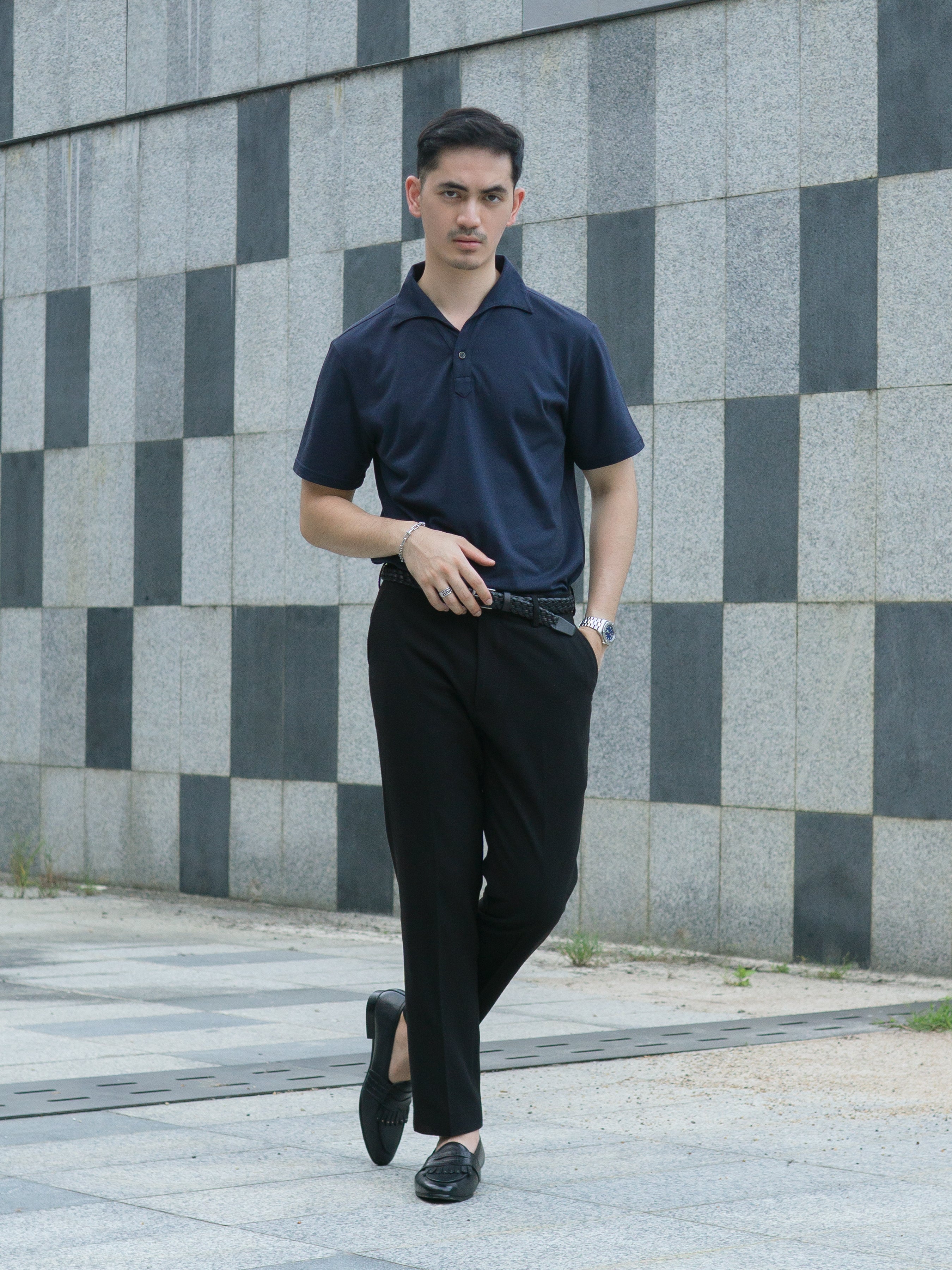 Ezio Polo Shirt - Navy Blue - One-Collar Piece