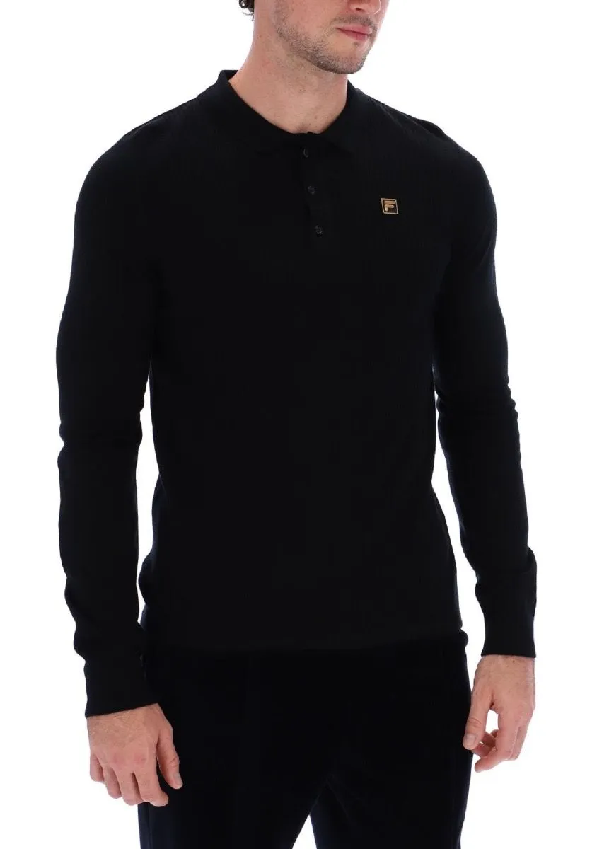 Fila Black Knit Long Sleeve Polo Shirt Jumper