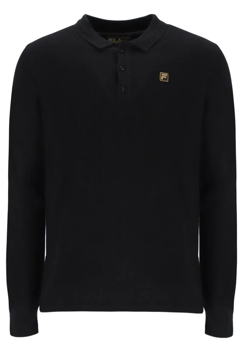 Fila Black Knit Long Sleeve Polo Shirt Jumper