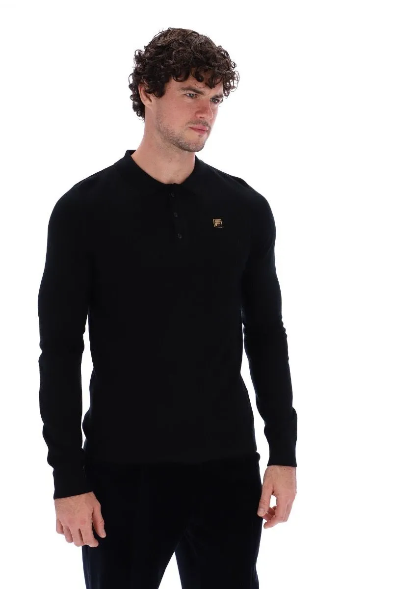 Fila Black Knit Long Sleeve Polo Shirt Jumper