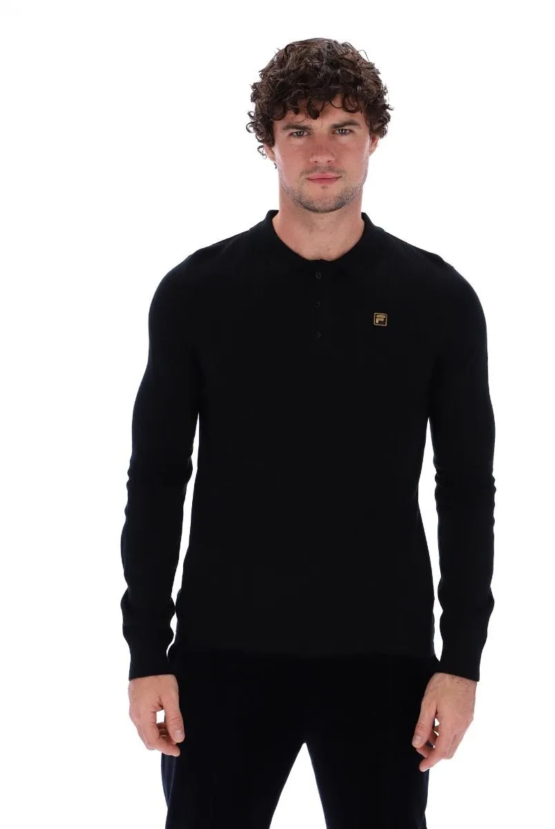 Fila Black Knit Long Sleeve Polo Shirt Jumper