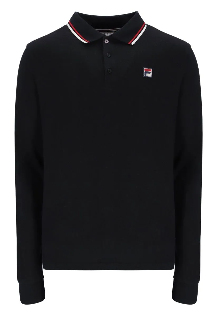 Fila Monte Tipped Long Sleeve Polo Shirt Black Gardenia Red