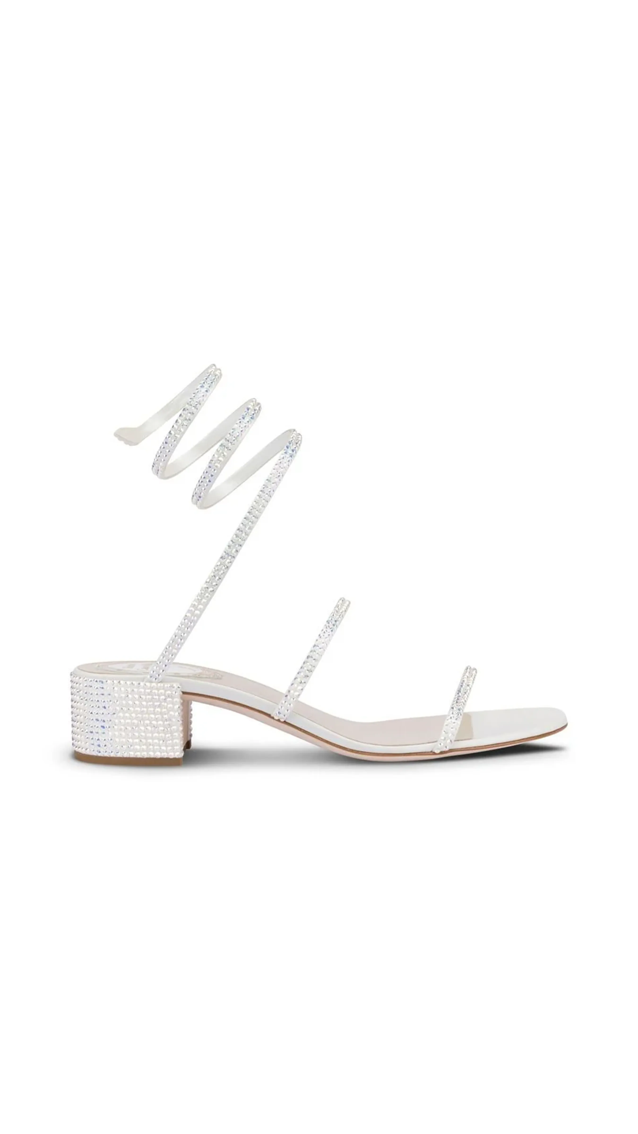 Flat Satin Crystal Sandal Cleo White