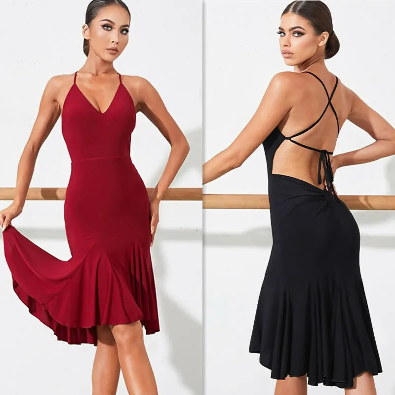 Latin Dance Practice Dress Black/Wine Red - 2238