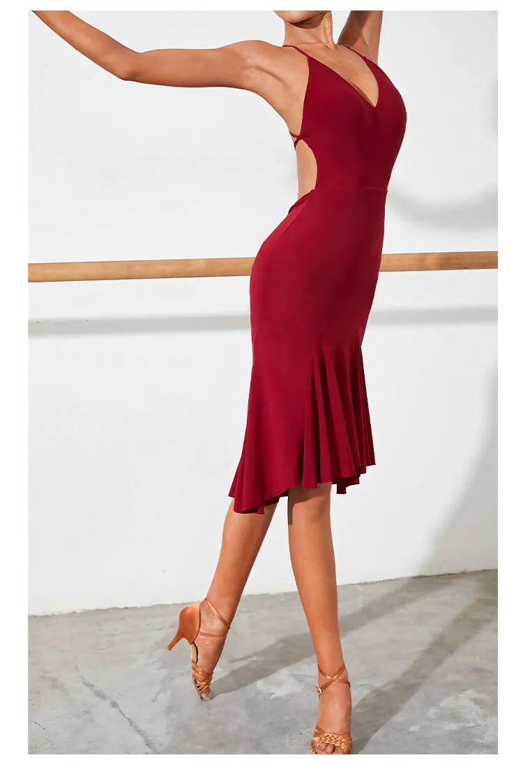 Latin Dance Practice Dress Black/Wine Red - 2238