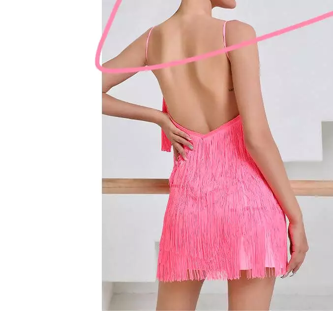 Fluorescent Fringe Dance Dress | Black Pink Yellow | 2118