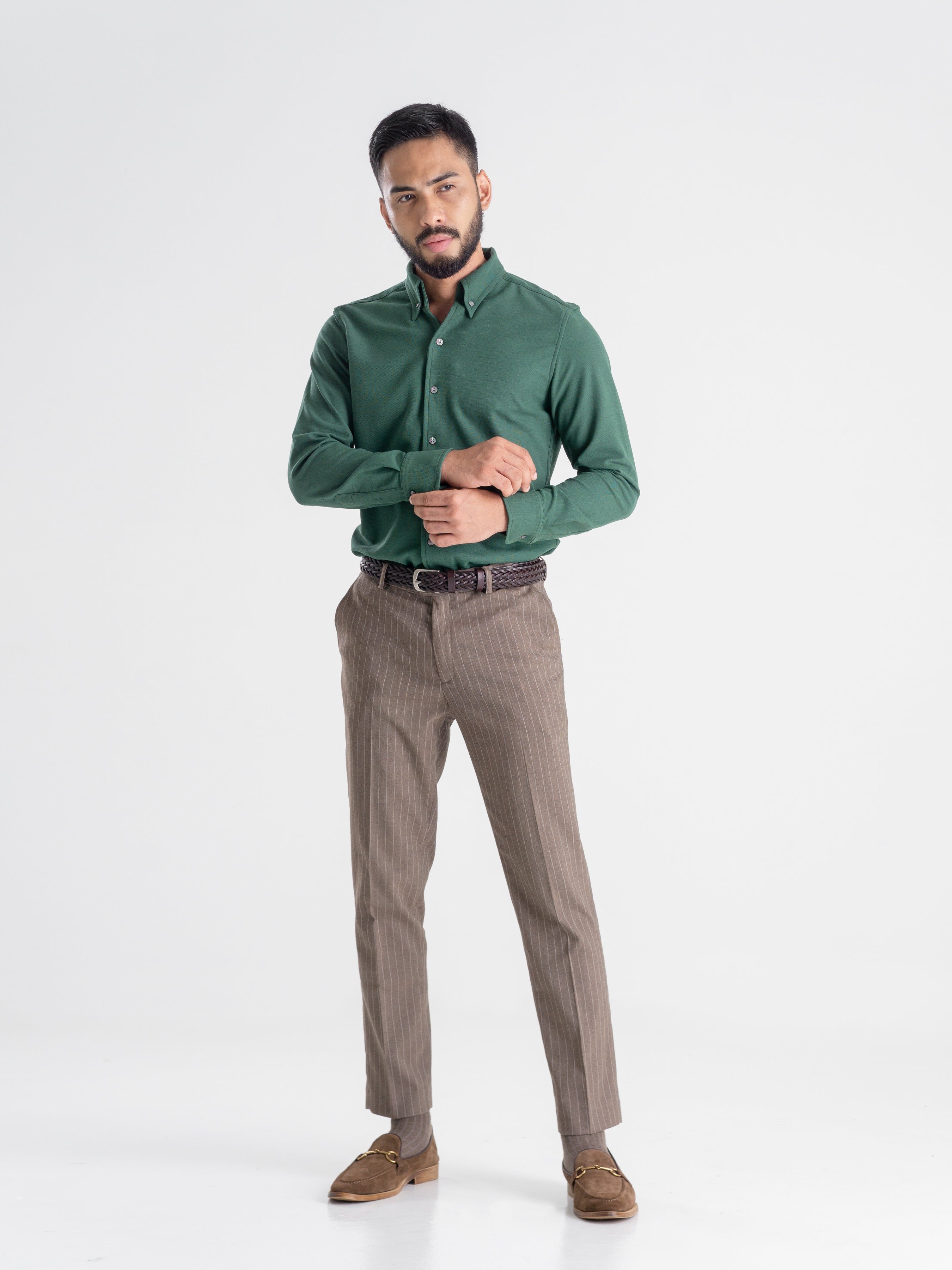 Forest Green Long Sleeve Polo Shirt - Button Down