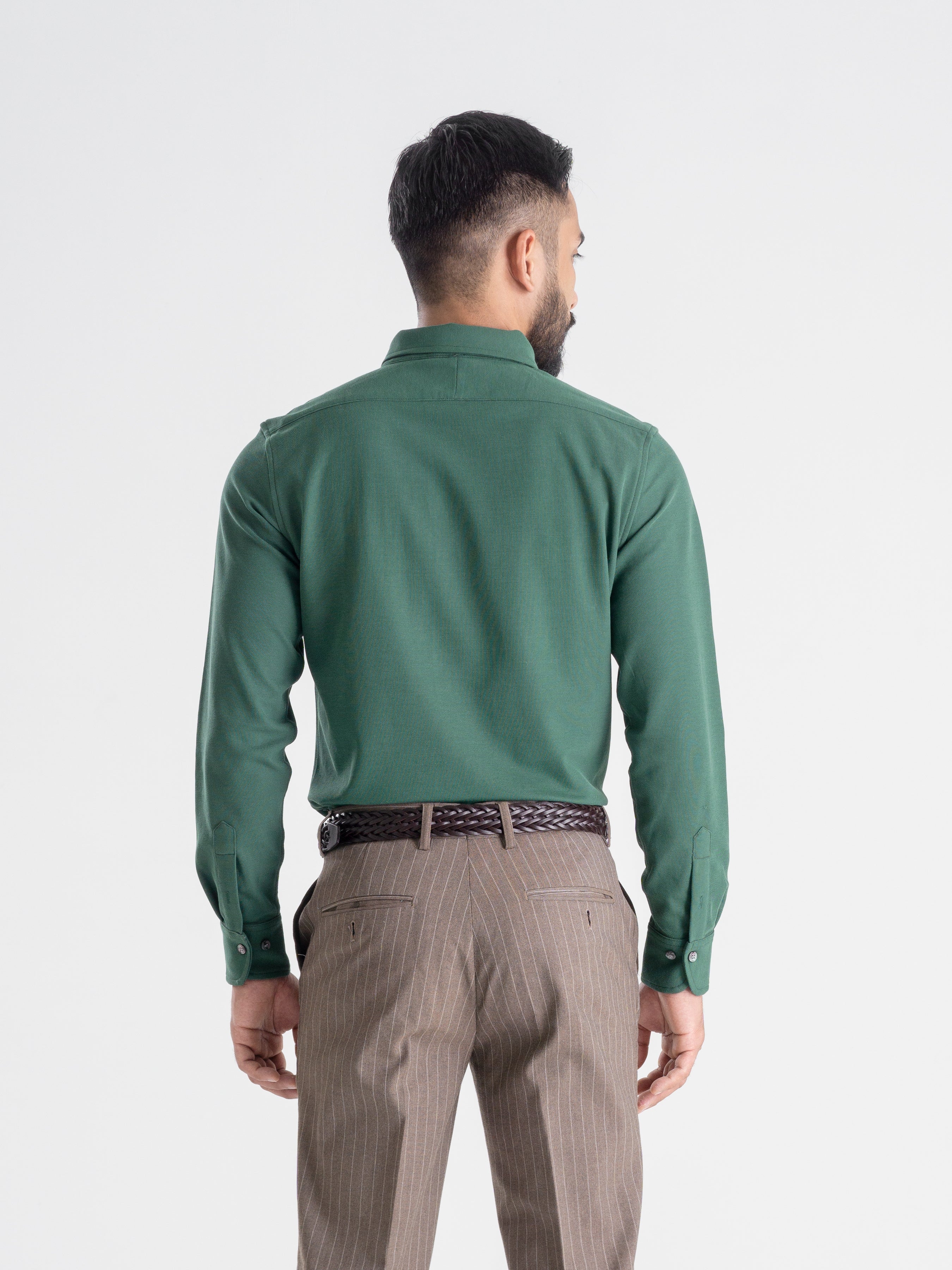 Forest Green Long Sleeve Polo Shirt - Button Down