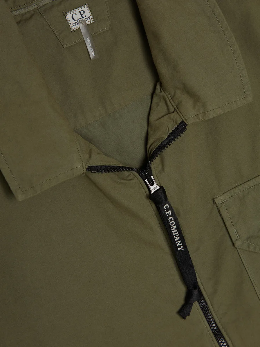 Bronze Green Gabardine Zipped Shirt