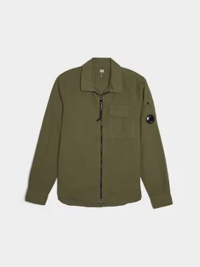 Bronze Green Gabardine Zipped Shirt