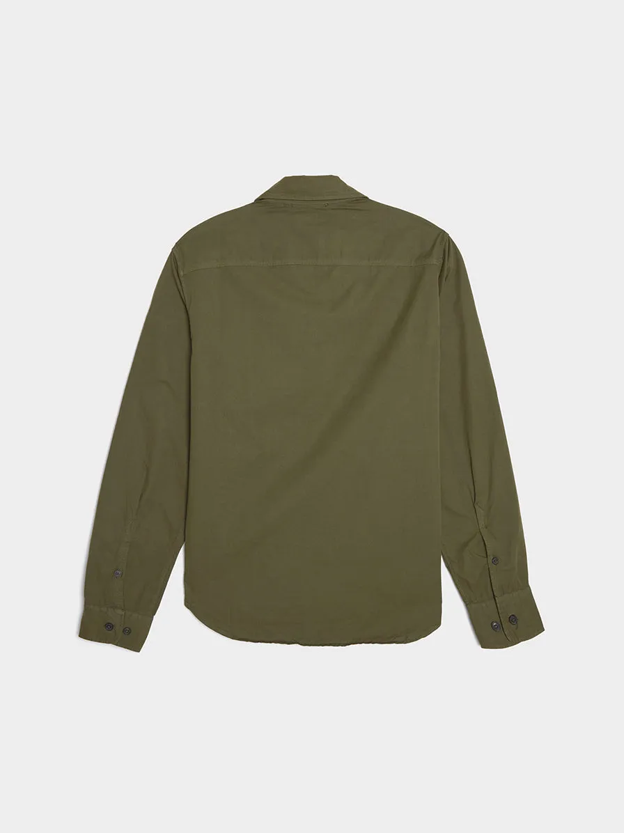 Bronze Green Gabardine Zipped Shirt