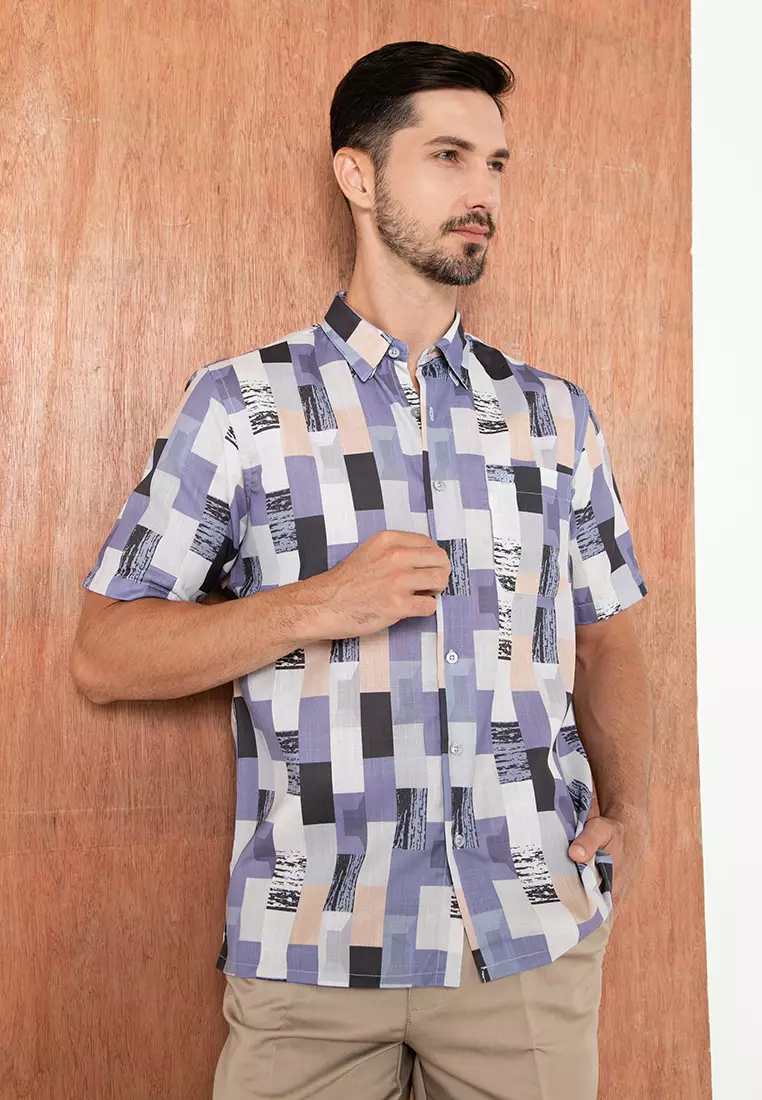 GMV Men's Short Sleeve Check Print Shirt - GM42203b221