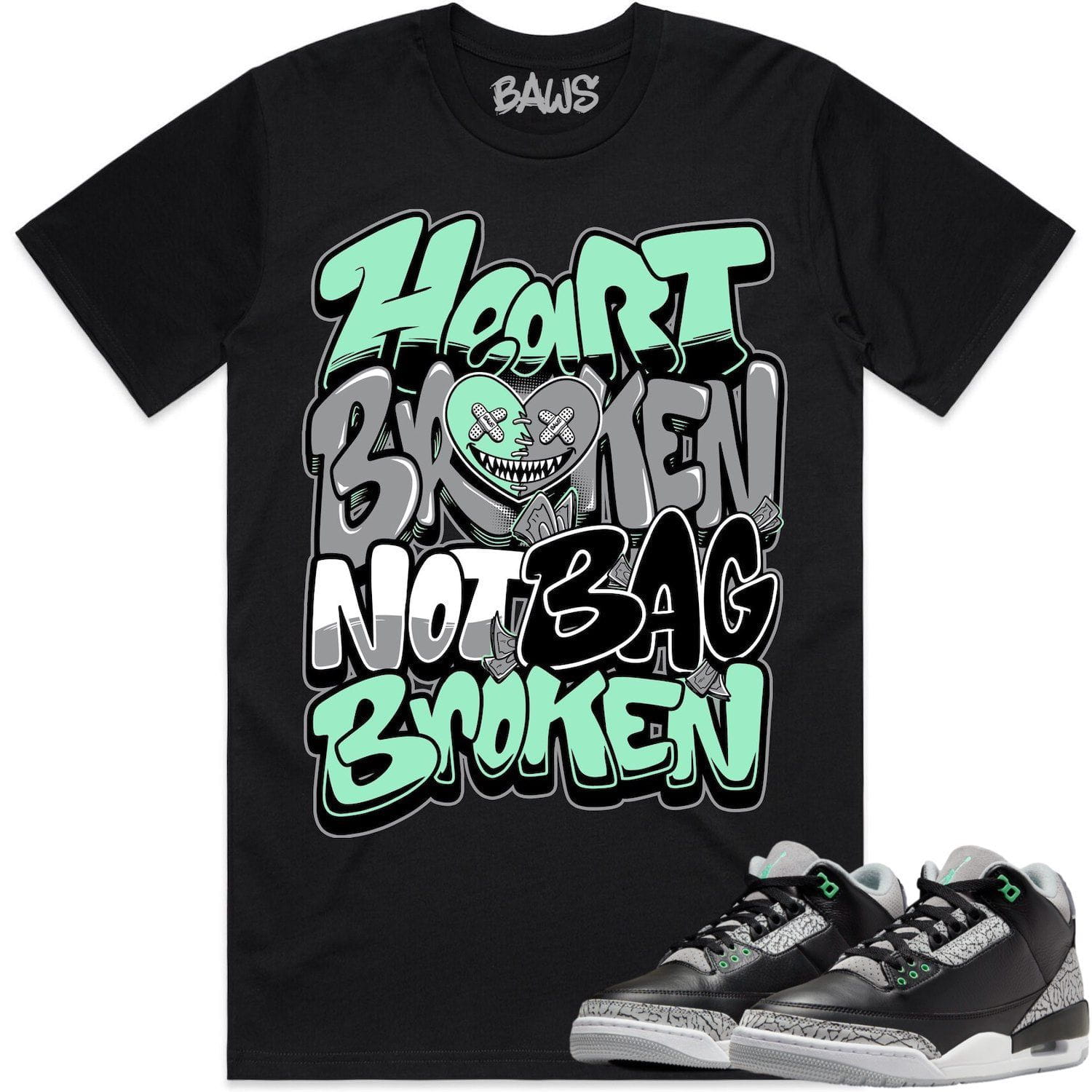 Green Glow Jordan 3 Shirt - Heart Broken Baws (Limited Edition)