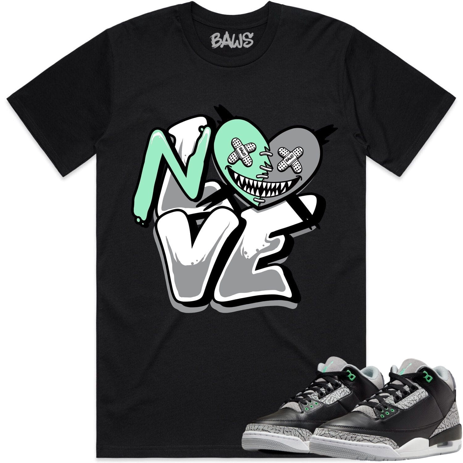 Green Glow No Love Baws Shirt Matching Jordan 3 Green Glow 3s