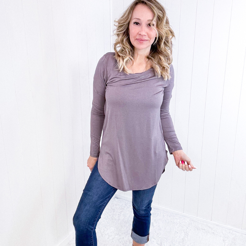 Grey Modal Jersey Knit Sleeved Top