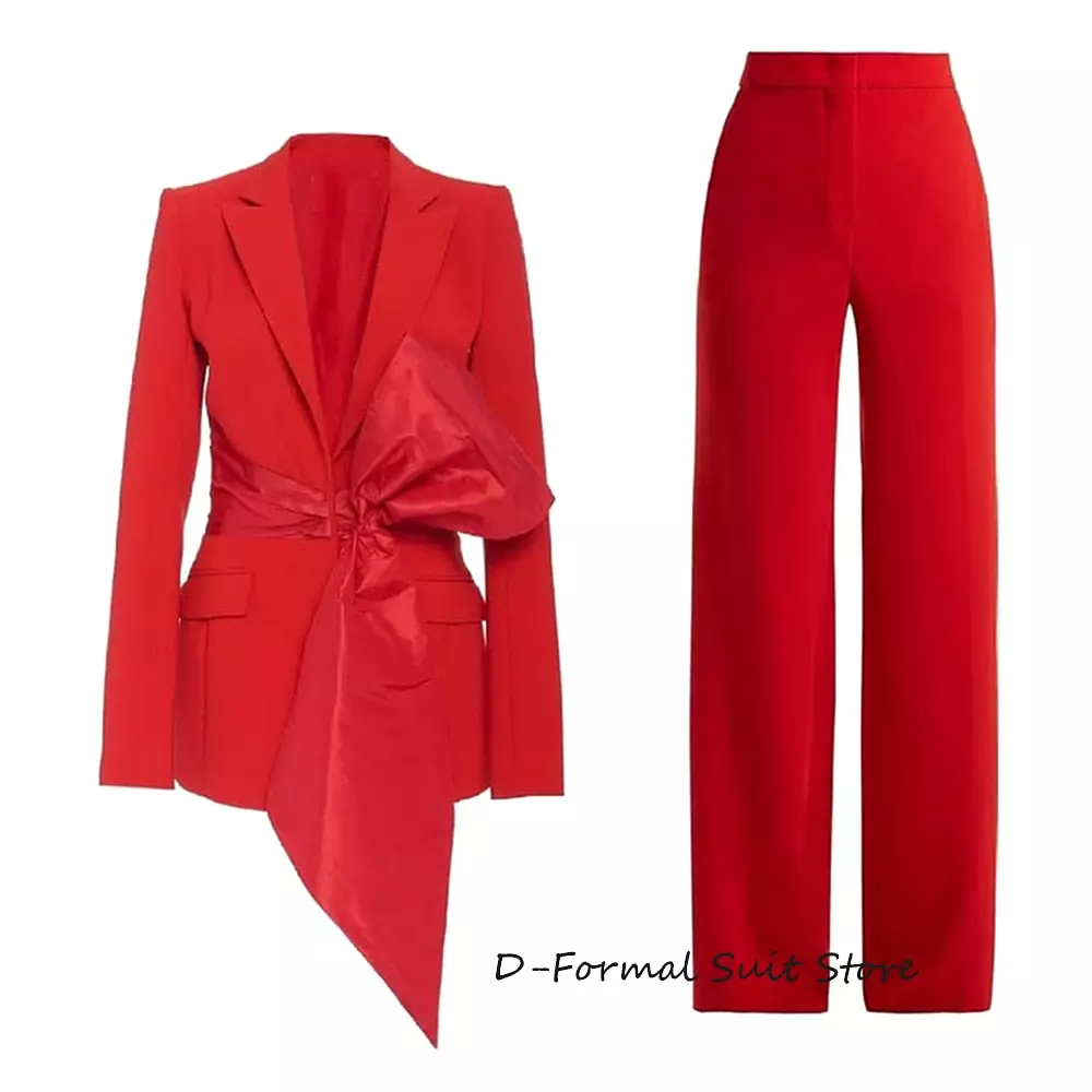 High Street Women's Red 2-Piece Suit with Pointed Lapel - Perfect for Prom and Parties