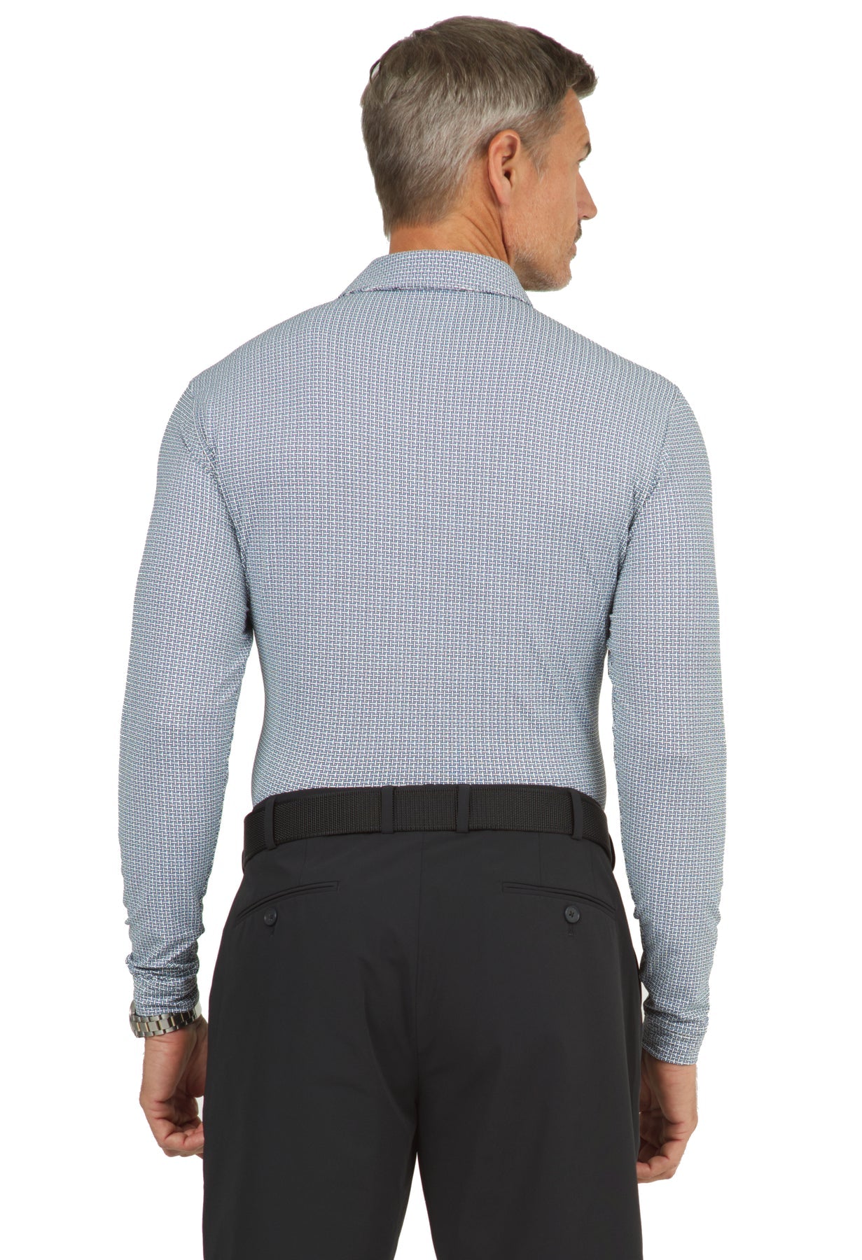 IBKUL Circle Grid Print Long Sleeve Polo rewritten for Google SEO purposes: IBKUL Circle Pattern Long Sleeve Polo.