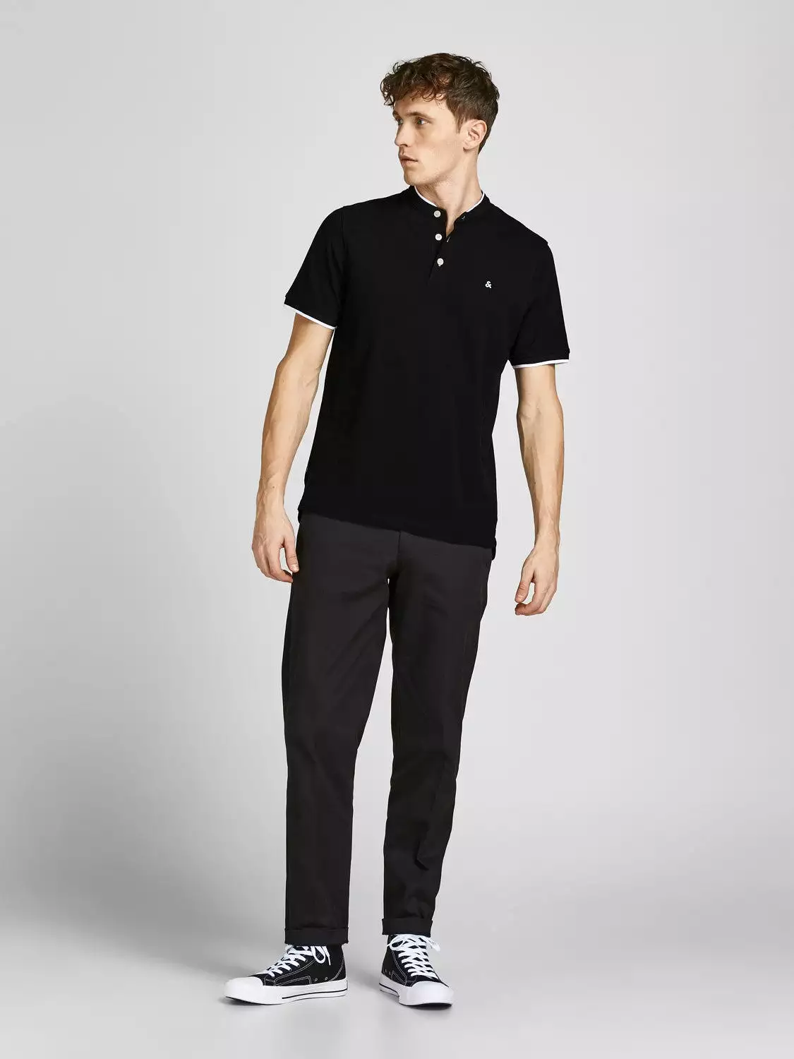 Jack & Jones Men's Polo T-Shirt with Grandad Neck