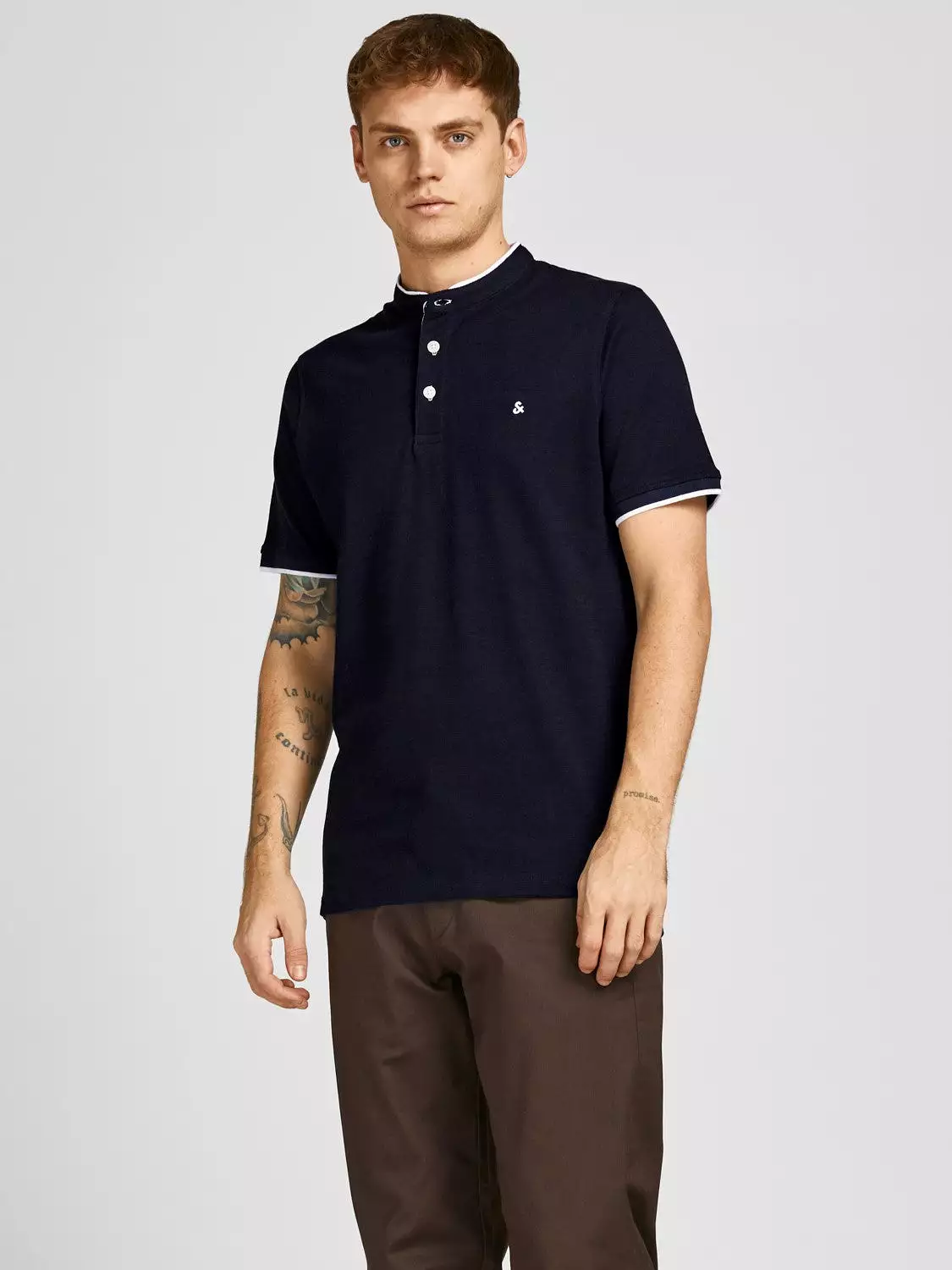 Jack & Jones Men's Polo T-Shirt with Grandad Neck