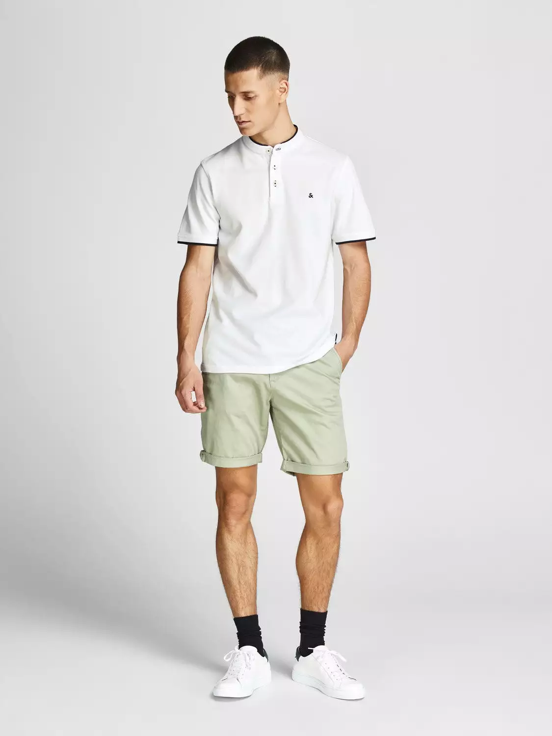 Jack & Jones Men's Polo T-Shirt with Grandad Neck