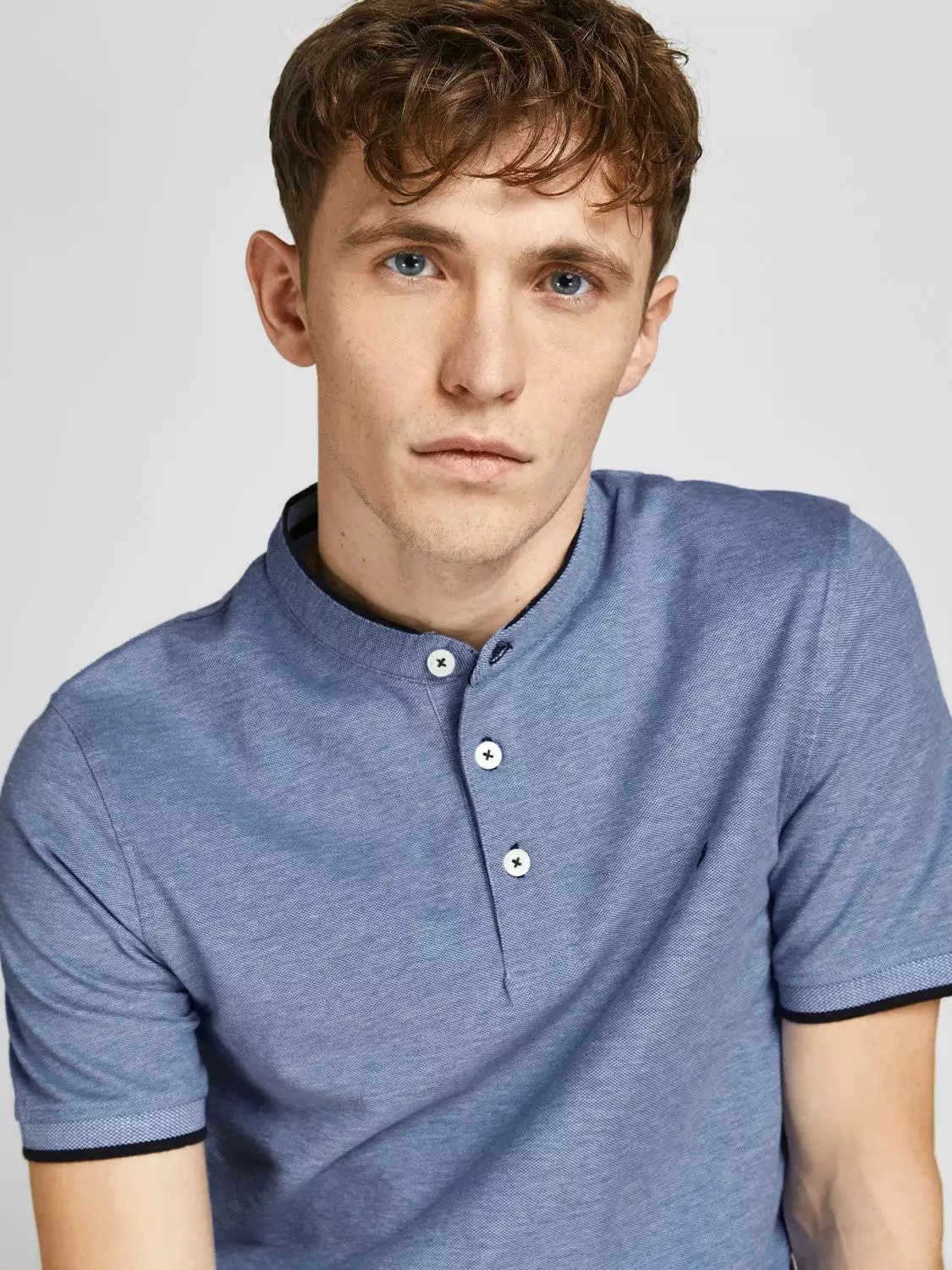 Jack & Jones Men's Polo T-Shirt with Grandad Neck