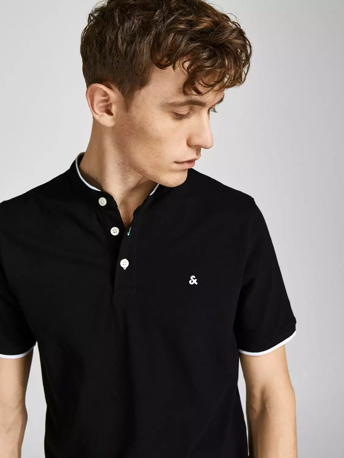 Jack & Jones Men's Polo T-Shirt with Grandad Neck