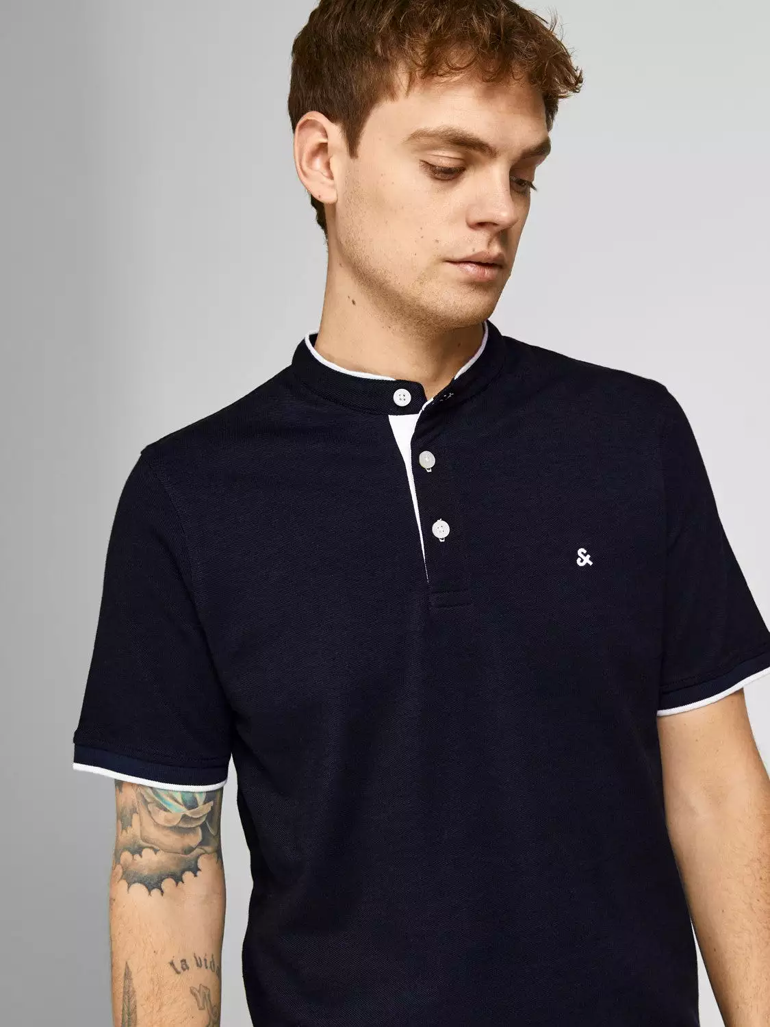 Jack & Jones Men's Polo T-Shirt with Grandad Neck