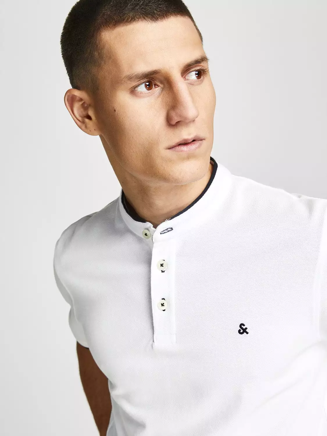 Jack & Jones Men's Polo T-Shirt with Grandad Neck