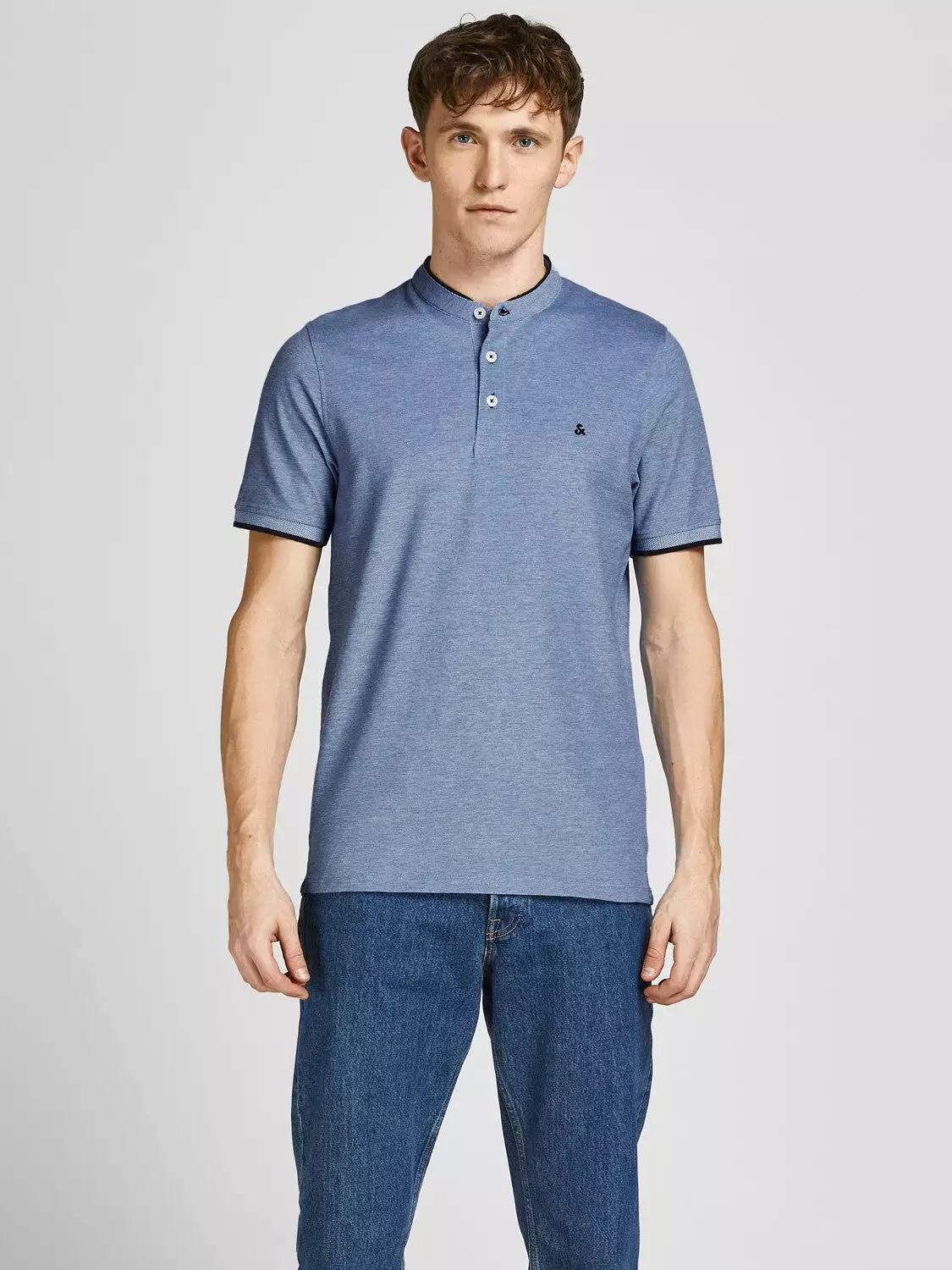 Jack & Jones Men's Polo T-Shirt with Grandad Neck