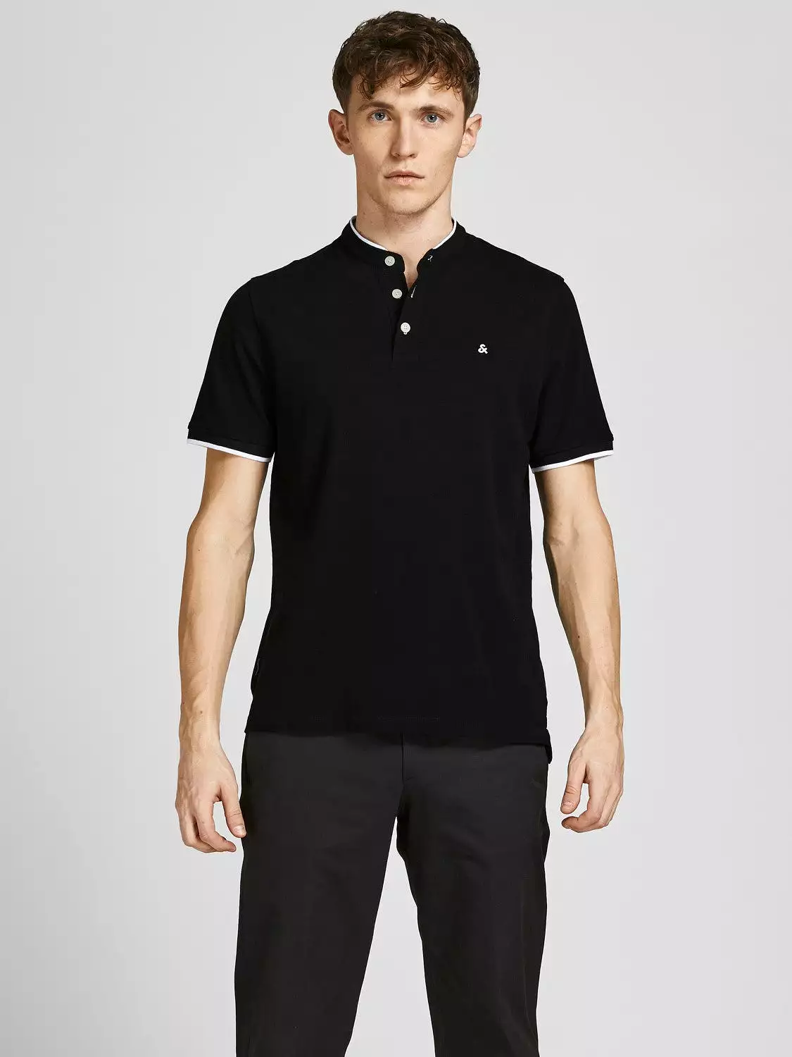 Jack & Jones Men's Polo T-Shirt with Grandad Neck