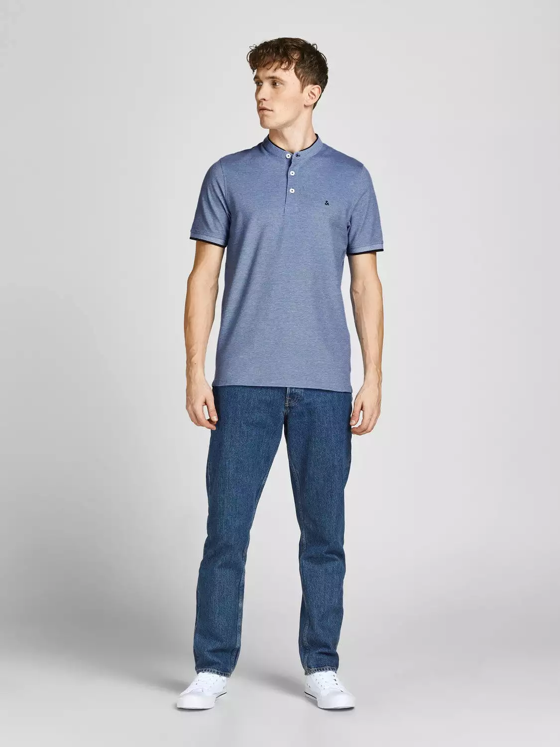 Jack & Jones Men's Polo T-Shirt with Grandad Neck