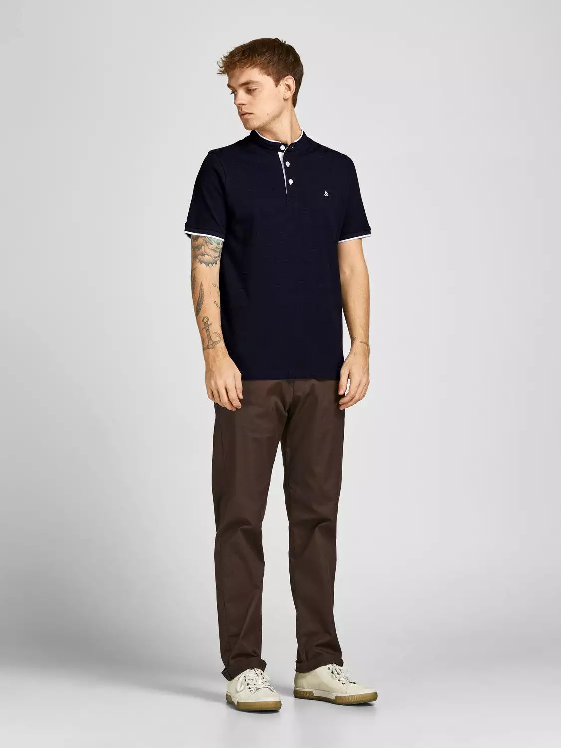 Jack & Jones Men's Polo T-Shirt with Grandad Neck